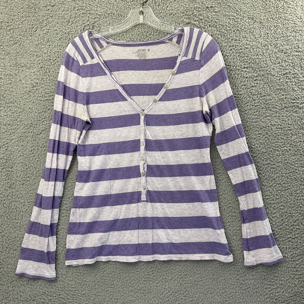 Y2k Old Navy Women's M Henley Long Sleeve Top Striped Bella‎ Swan Retro Grunge